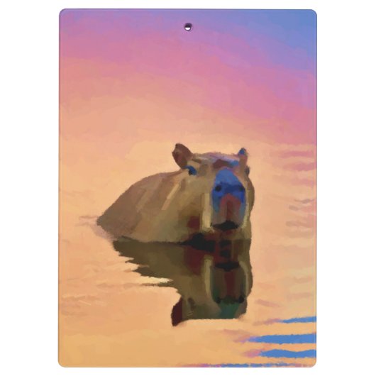 Capibara komt uit een rustig meer klembord (Achterkant)