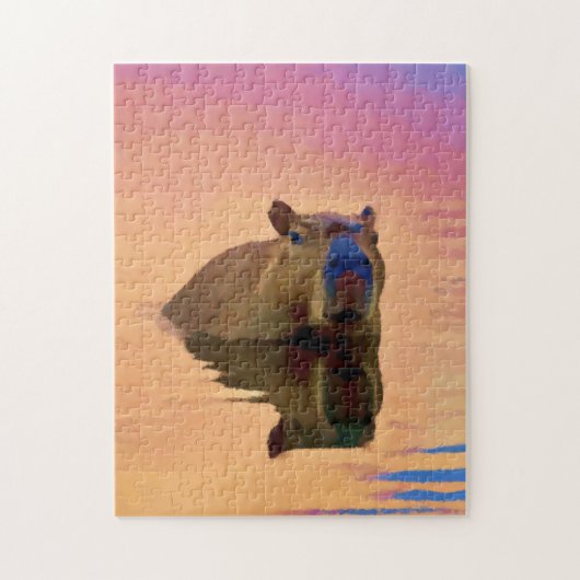 Capibara komt uit een rustig meer legpuzzel (Verticaal)