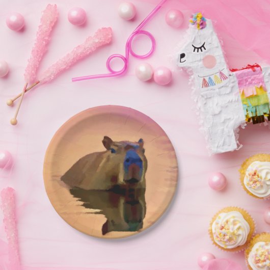 Capibara komt uit een rustig meer papieren bordje (Feest)