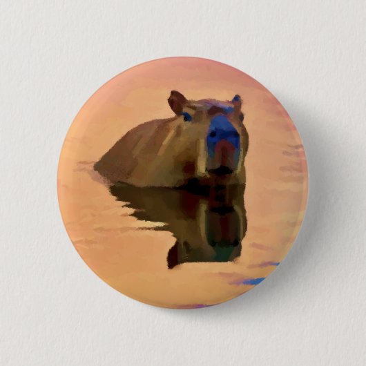 Capibara komt uit een rustig meer ronde button 5,7 cm (Voorkant)
