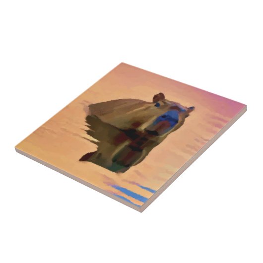 Capibara komt uit een rustig meer tegeltje (Zijkant)