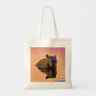 Capibara komt uit een rustig meer tote bag