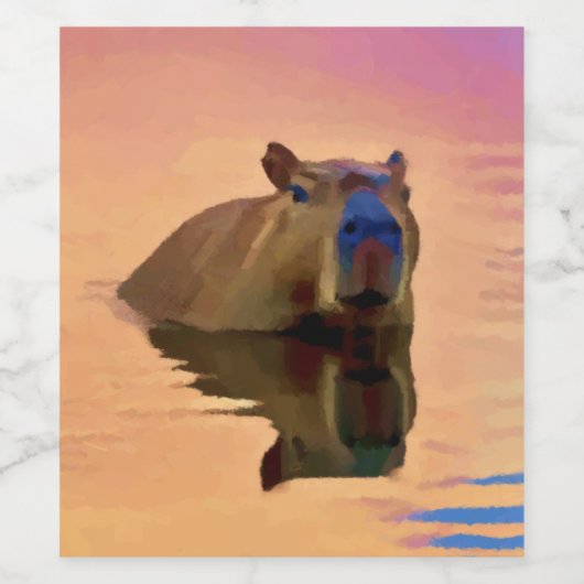 Capibara komt uit een rustig meer wijn etiket (Enkel label)