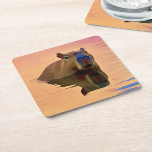 Capibara komt uit een rustige kunstvorm kartonnen onderzetters (Schuin)