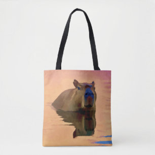 Capibara komt uit een rustige kunstvorm tote bag