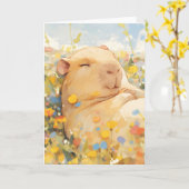 Capibara rustend in vredige weiden kaart (Gele Bloem)