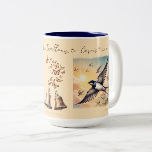 Capistrano Schuur Zwaluwen in Golden Sunset 15 oz Tweekleurige Koffiemok (Voorkant rechts)