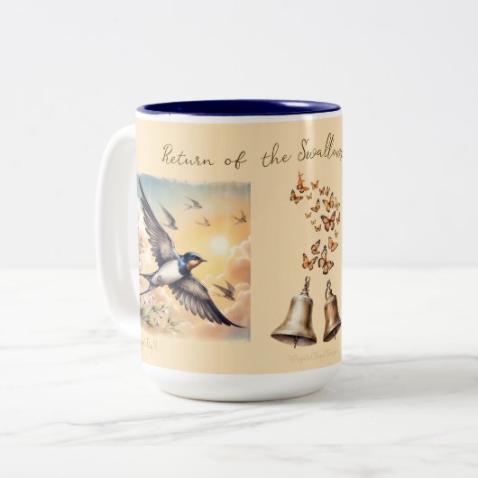 Capistrano Schuur Zwaluwen in Golden Sunset 15 oz Tweekleurige Koffiemok (Voorkant links)