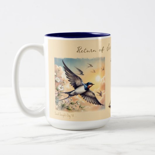 Capistrano Schuur Zwaluwen in Golden Sunset 15 oz Tweekleurige Koffiemok (Links)