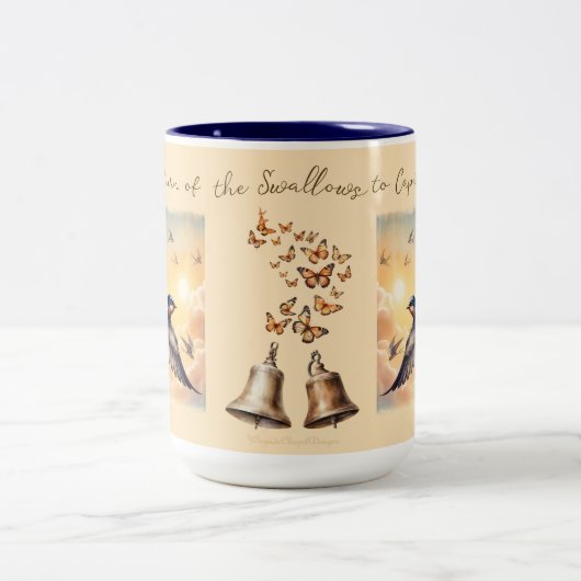 Capistrano Schuur Zwaluwen in Golden Sunset 15 oz Tweekleurige Koffiemok (Center)