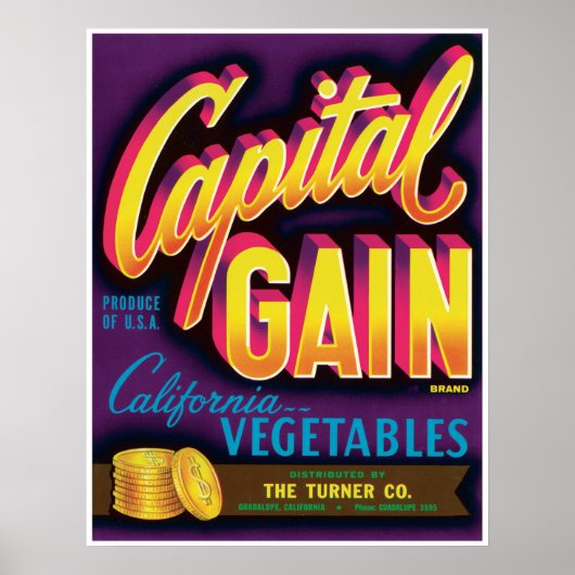 Capital Gain Guadalupe California Vegetables Gold Poster (Voorkant)