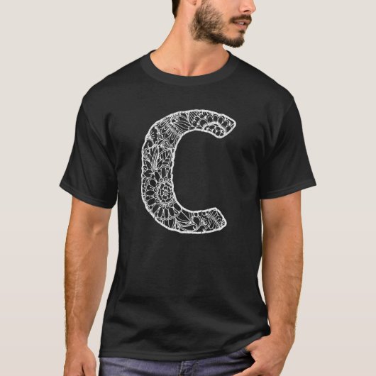 Capital Letter C  Floral Chic Boho Abstract Doodle T-shirt (Voorkant)