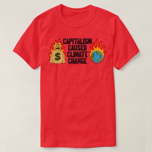Capitalisme veroorzaakt klimaatverandering t-shirt (Design voorkant)