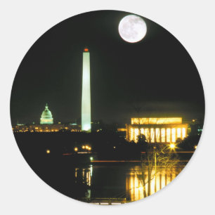 Capitol Building, Lincoln Memorial, Washington Ronde Sticker