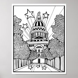 Capitol Building Texas Kleurplaat Kunst Poster