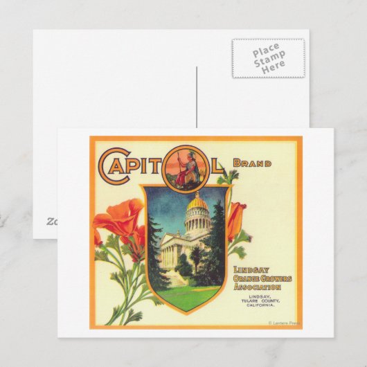 Capitol Oranje LabelLindsay, CA Briefkaart (Voorkant / Achterkant)