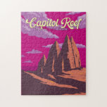 Capitol Reef National Park Illustratie Reiskunst Legpuzzel<br><div class="desc">Capitol reef vectorkunstwerk ontwerp. Het park omringt een lange rimpel in de aarde die bekend staat als de Waterzakkenvuller,  met lagen gouden zandsteen,  kanonnen en opvallende rotsformaties.</div>