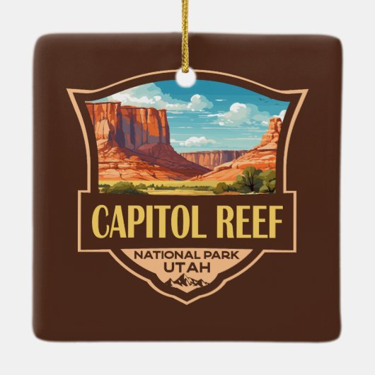 Capitol Reef National Park Illustratie Retro Art Keramisch Ornament (Achterkant)