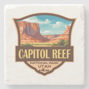 Capitol Reef National Park Illustratie Retro Art Stenen Onderzetter