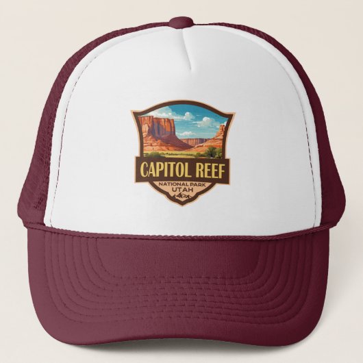Capitol Reef National Park Illustratie Retro Art Trucker Pet (Voorkant)