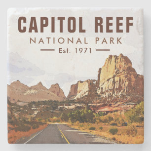 Capitol Reef National Park Utah Desert Waterverf Stenen Onderzetter