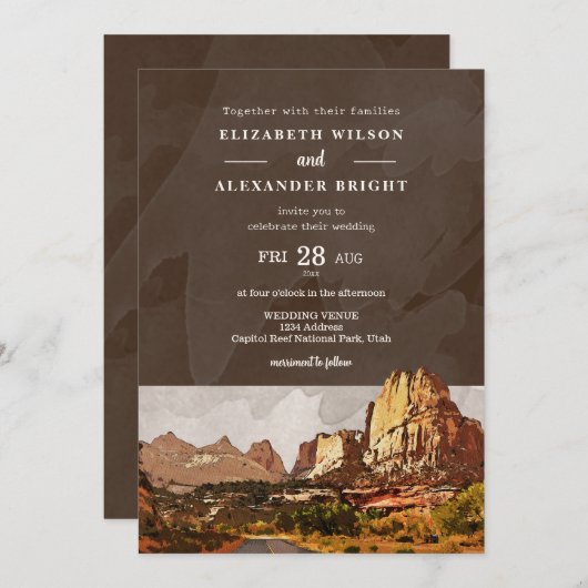Capitol Reef NP Utah Woestijn Waterverf Bruiloft Kaart (Voorkant / Achterkant)
