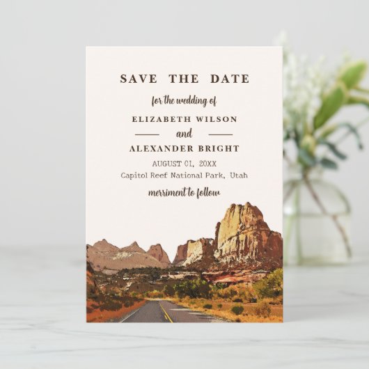 Capitol Reef NP Utah Woestijn Waterverf Bruiloft Kaart (Staand voorkant)