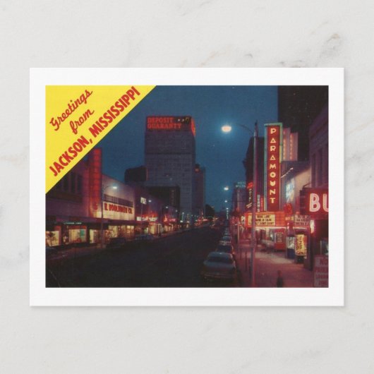 Capitol St. at Night, Jackson MS  Briefkaart (Voorkant)