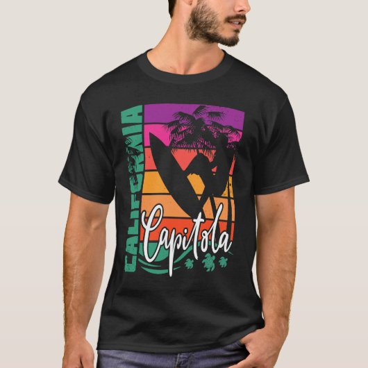 Capitola California Retro Sunset Beach Surfer Surf T-shirt (Voorkant)