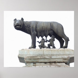 Capitoline Wolf Statue (Zij-wolf zuigt op), Poster