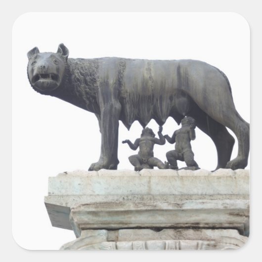 Capitoline Wolf Statue (Zij-wolf zuigt op), Vierkante Sticker (Voorkant)