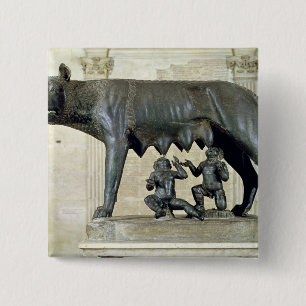Capitoline zij-Wolf Vierkante Button 5,1 Cm