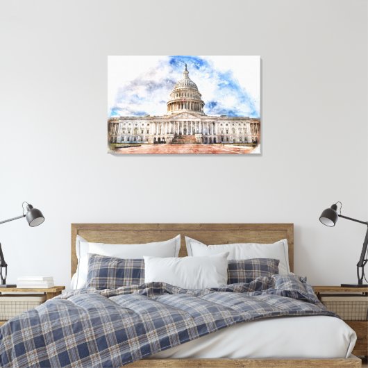 Capitool van de Verenigde Staten dichtbij in Washi Canvas Afdruk (Insitu (Slaapkamer))