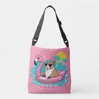 Capivara Estilosa no Verão com Boia Rosa Crossbody Tas