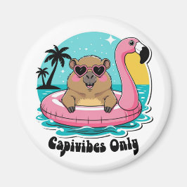 Capivara Estilosa no Verão com Boia Rosa Magneet