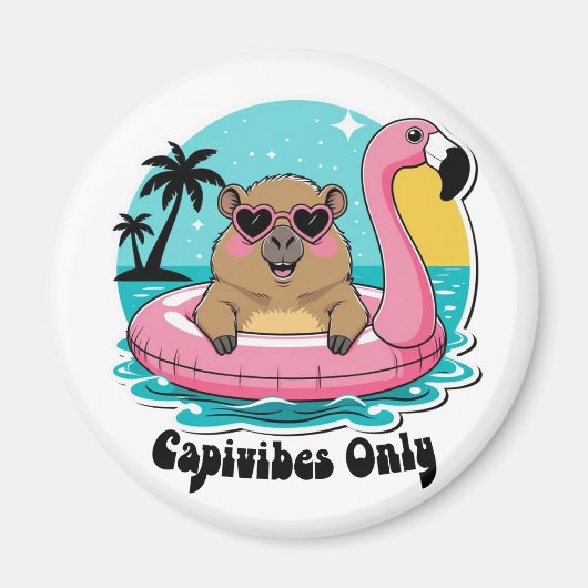 Capivara Estilosa no Verão com Boia Rosa Magneet (Voorkant)