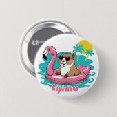 Capivara Estilosa no Verão com Boia Rosa Ronde Button 5,7 Cm (Voorkant /achterkant)