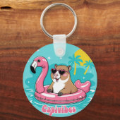 Capivara Estilosa no Verão com Boia Rosa Sleutelhanger (Voorkant)