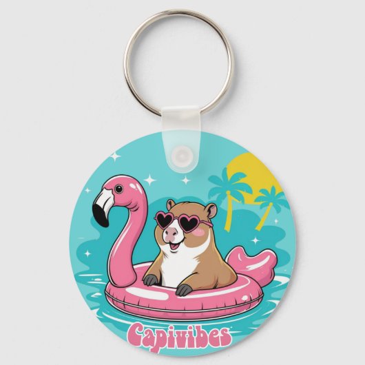 Capivara Estilosa no Verão com Boia Rosa Sleutelhanger (Achterkant)