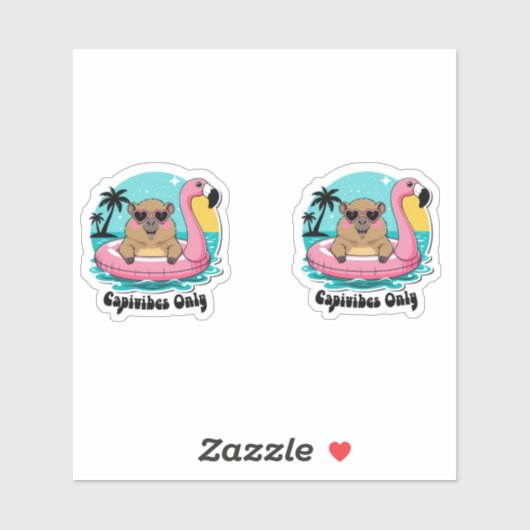 Capivara Estilosa no Verão com Boia Rosa Sticker (Vel)