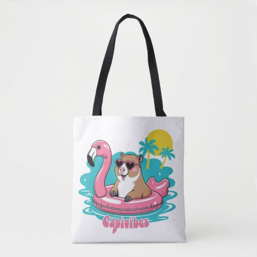 Capivara Estilosa no Verão com Boia Rosa Tote Bag (Voorkant)