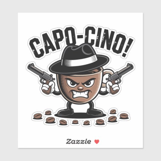 Capo-cino! Dubbel-Pistool Coffee Gangster Sticker (Vel)