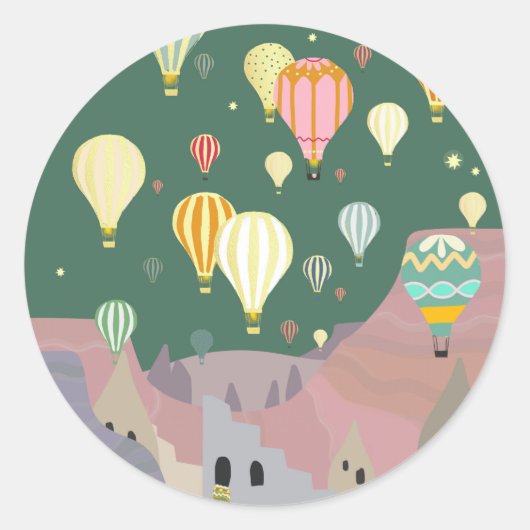 Cappadocia Night Art | Luchtballon Turkije Ronde Sticker (Voorkant)