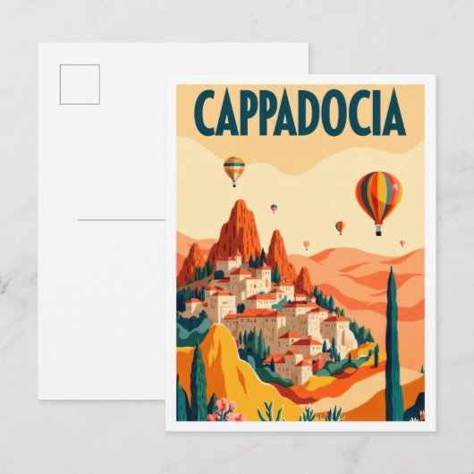 Cappadocia Turkey Art vintage Travel Briefkaart (Voorkant / Achterkant)