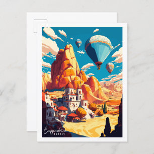 Cappadocië Turkije vintage reisillustratie Briefkaart