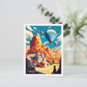 Cappadocië Turkije vintage reisillustratie Briefkaart (Staand voorkant)