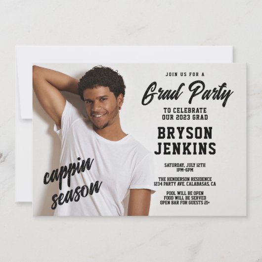 Cappin Season Masculine Afstuderen Uitnodiging (Voorkant)