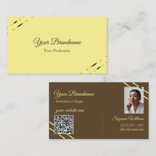 Cappuccino Beige Gouden Lijnen met Foto en QR-code Visitekaartje