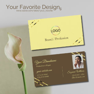 Cappuccino Beige Gouden Lijnen met Logo en Foto  Visitekaartje