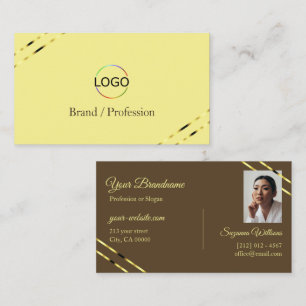 Cappuccino Beige Gouden Lijnen met Logo en Foto Visitekaartje